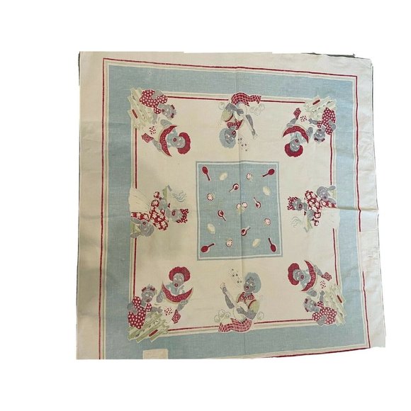 Vintage Cotton Linen Tablecloth Black Americana 48" x 52" 1939s - 1950s - Picture 3 of 11